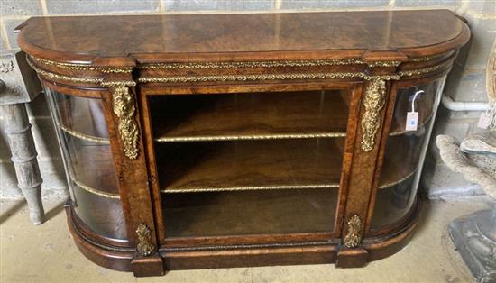 A Victorian gilt metal mounted figured walnut credenza, width 170cm, depth 48cm, height 94cm